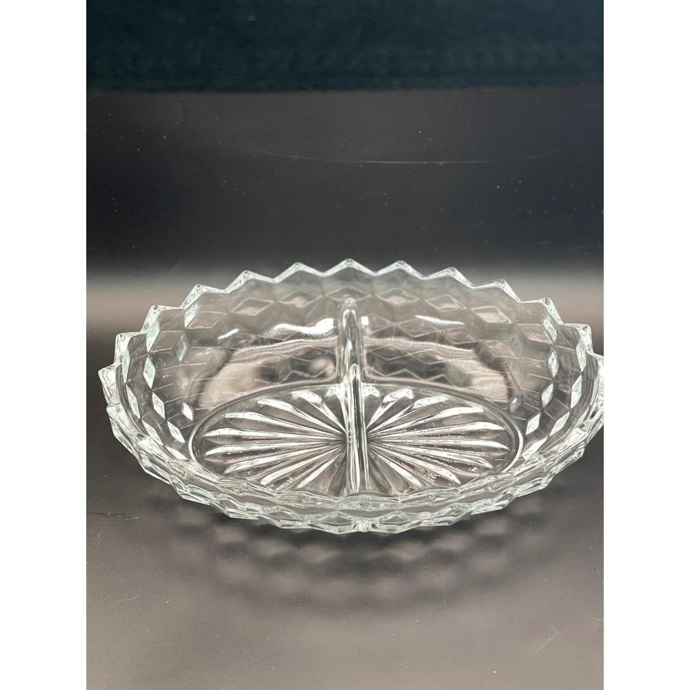 Vintage Fostoria American Clear Glass Divided Relish Dish 9.75" Cubist 2056